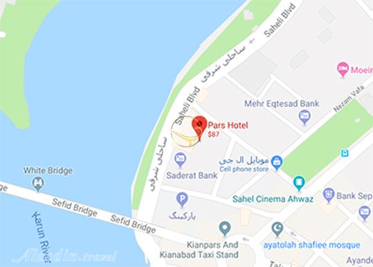 نمای سالن کنفرانس هتل پارس اهواز روی نقشه