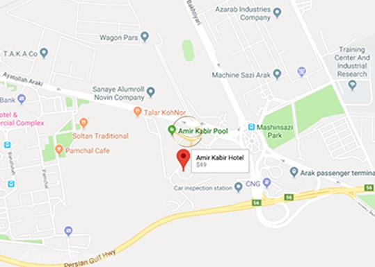 نمای سالن آمفی تئاتر خیام هتل امیرکبیر اراک روی نقشه