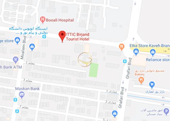 نمای سالن گل گندم هتل جهانگردی بیرجند روی نقشه