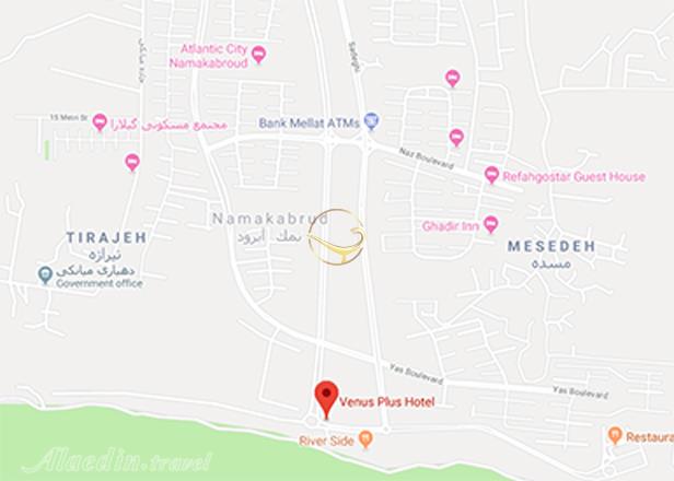 نمای سالن کنفرانس هتل ونوس پلاس نمک آبرود روی نقشه