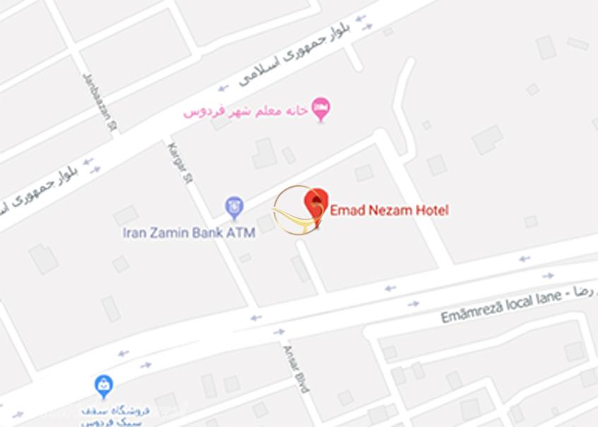 نمای سالن شماره 2 هتل عمادنظام فردوس روی نقشه