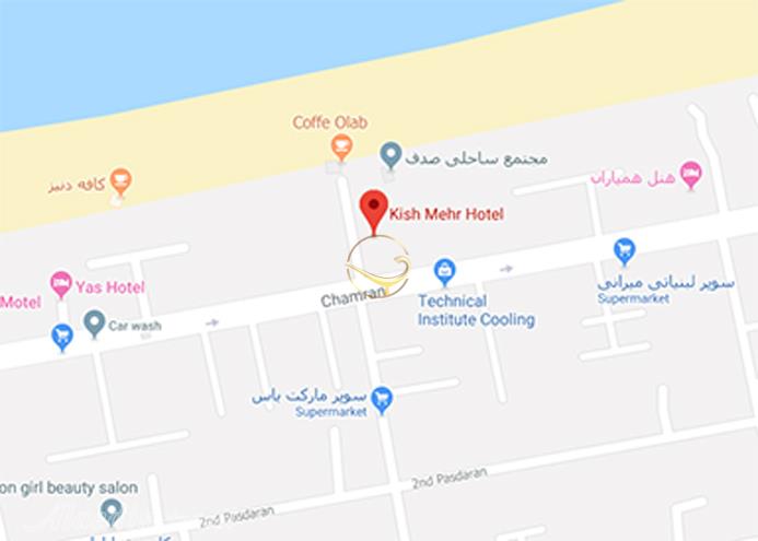 نمای سالن کنفرانس هتل کیش مهر فریدون کنار روی نقشه