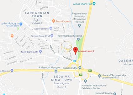 نمای سالن آبی هتل امیران دو همدان روی نقشه