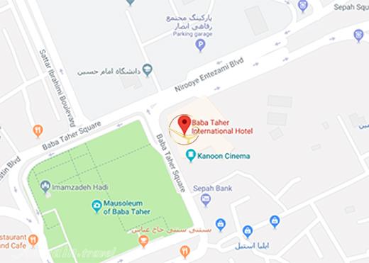 نمای سالن سرو هتل باباطاهر همدان روی نقشه