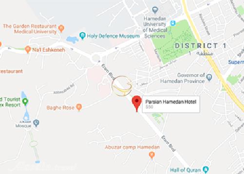 نمای سالن کنفرانس هتل پارسیان آزادی همدان روی نقشه