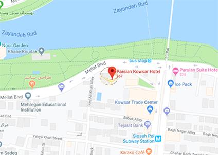 نمای سالن ترنج هتل پارسیان کوثر اصفهان روی نقشه