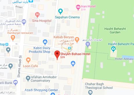 نمای سالن رستوران بام هتل شیخ بهایی اصفهان روی نقشه