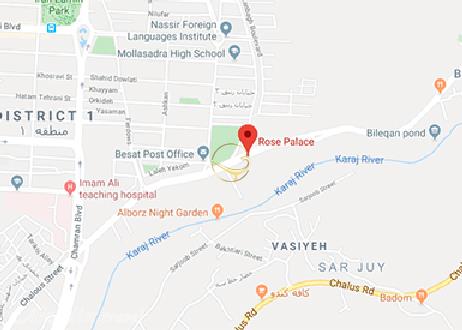 نمای رستوران سلین مجتمع قصر رز کرج روی نقشه