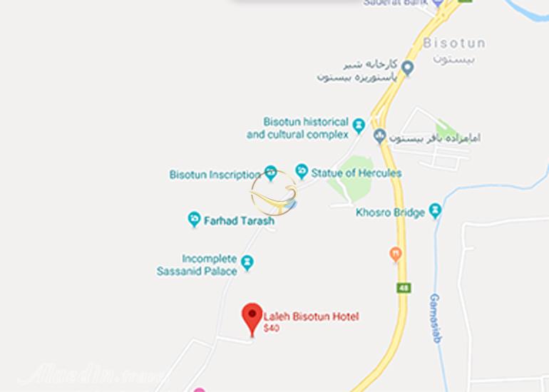 نمای سالن فرهاد هتل لاله بیستون کرمانشاه روی نقشه