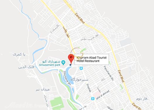 نمای سالن همایش هتل جهانگردی خرم آباد روی نقشه