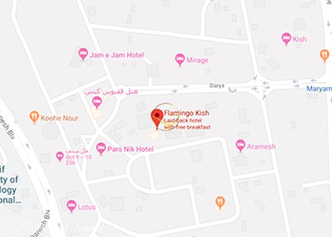 نمای سالن همایش هتل فلامینگو کیش روی نقشه