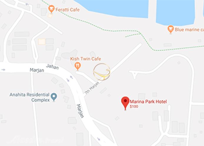 نمای سالن کامتینا هتل مارینا پارک کیش روی نقشه