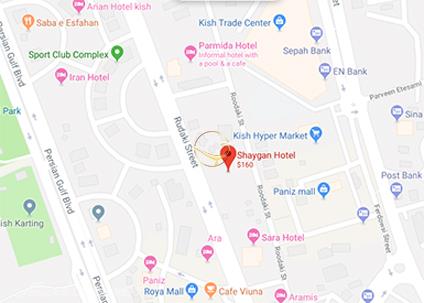 نمای کلاس آموزشی هتل شایگان کیش روی نقشه