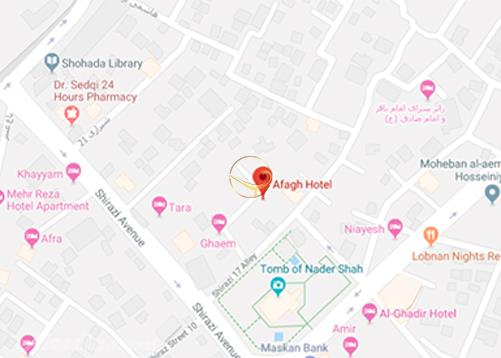 نمای سالن همایش هتل آفاق مشهد روی نقشه