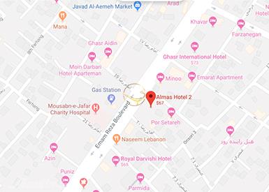 نمای سالن VIP فیروزه هتل الماس 2 مشهد روی نقشه