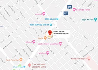 نمای سالن آمفی تئاتر آذین هتل قصر طلایی مشهد روی نقشه