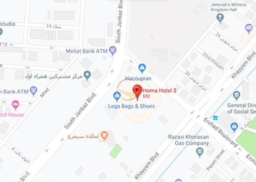 نمای سالن مرمر هتل هما 2 مشهد روی نقشه