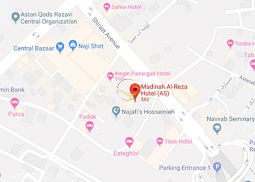 نمای سالن جلسات مروارید هتل مدینه الرضا مشهد روی نقشه