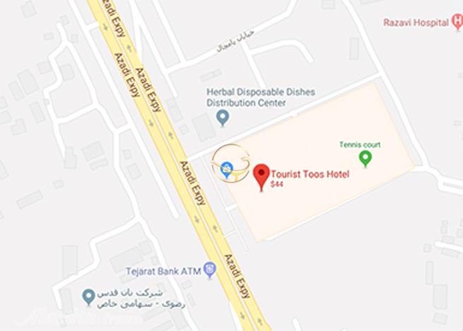 نمای سالن خورشید هتل توریست توس مشهد روی نقشه