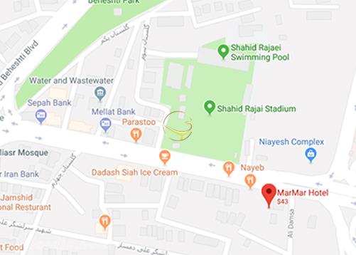 نمای سالن مرمر دو هتل مرمر قزوین روی نقشه