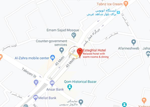 نمای تالار بانوان هتل استقلال قم روی نقشه