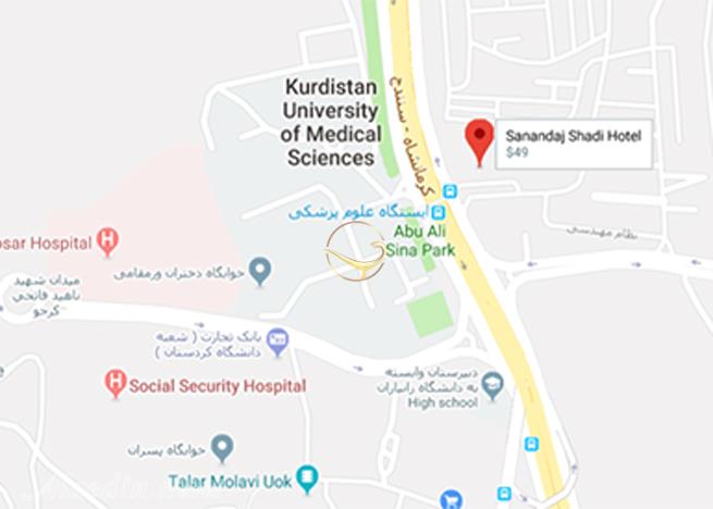 نمای سالن کنفرانس هتل شادی سنندج روی نقشه