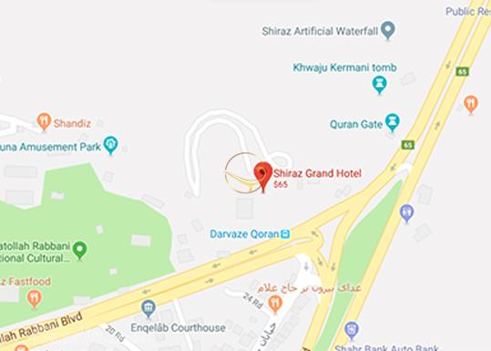 نمای سالن فرصت شیرازی هتل بزرگ شیراز روی نقشه