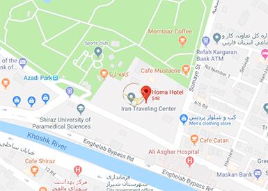نمای سالن بوستان هتل هما شیراز روی نقشه