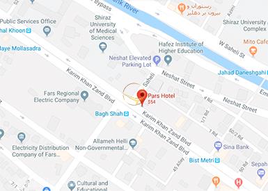 نمای سالن کنفرانس برلیان هتل پارس شیراز روی نقشه