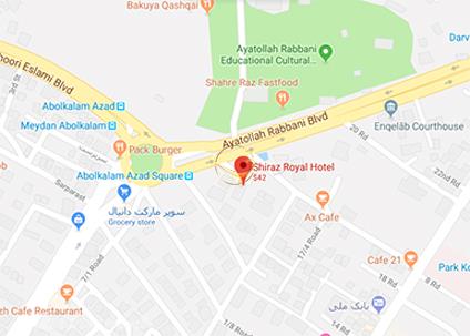 نمای سالن هتل رویال شیراز روی نقشه