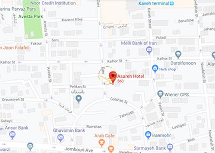 نمای سالن همایش های هتل آساره تهران روی نقشه
