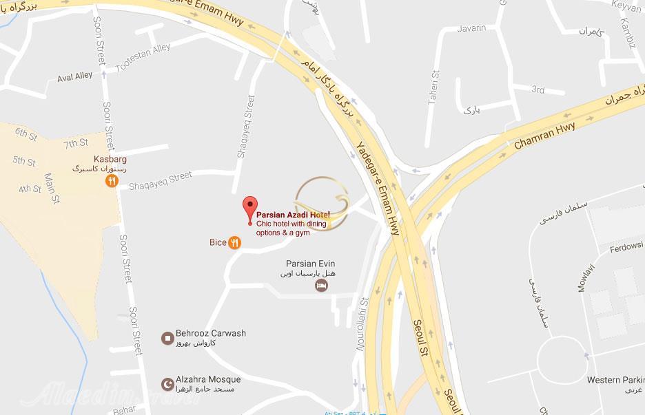 نمای سالن الماس هتل پارسیان آزادی تهران روی نقشه