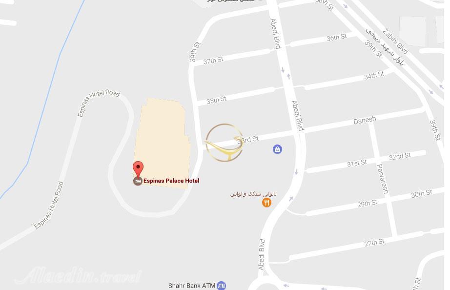 نمای سالن رویال هال یک هتل اسپیناس پالاس تهران روی نقشه