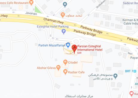 نمای سالن دریای نور هتل پارسیان استقلال تهران روی نقشه