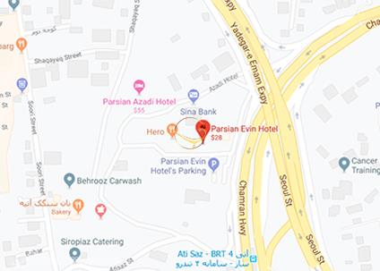 نمای سالن کوه نور 1 هتل پارسیان اوین تهران روی نقشه