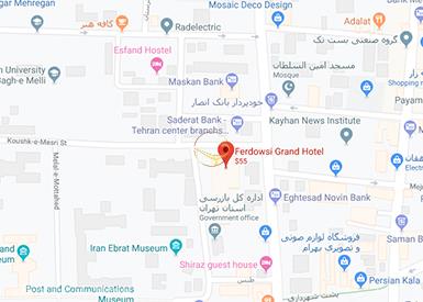 نمای سالن نگین هتل فردوسی تهران روی نقشه