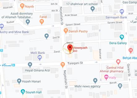 نمای سالن هنر هتل هویزه تهران روی نقشه