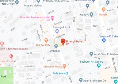 نمای سالن آئین هتل سیمرغ تهران روی نقشه