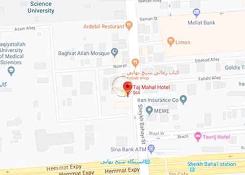 نمای سالن کنفرانس هتل تاج محل تهران روی نقشه