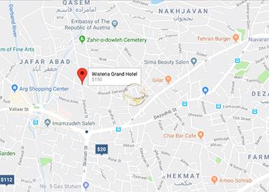 نمای اتاق کنفرانس هتل ویستریا تهران روی نقشه