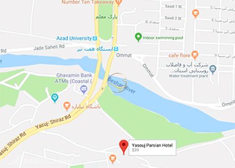 نمای سالن دنا 1 هتل پارسیان آزادی یاسوج روی نقشه