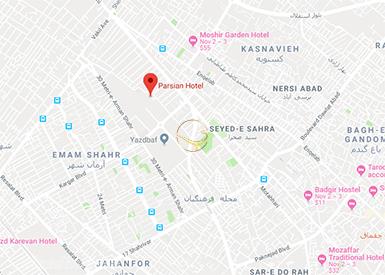 نمای تالار اسپین رز هتل پارسیان آزادی یزد روی نقشه