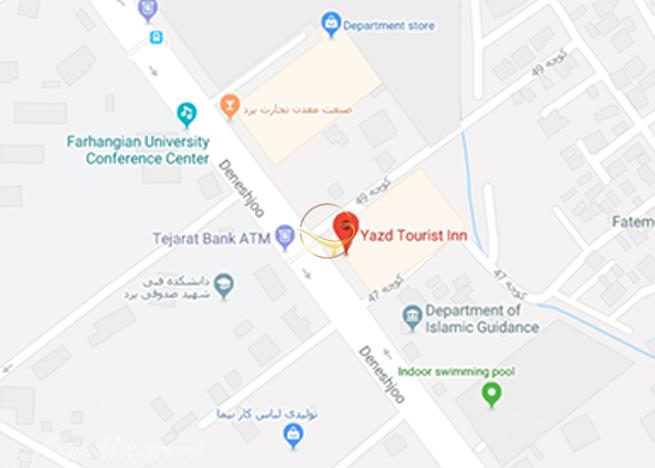 نمای سالن ارکیده هتل جهانگردی یزد روی نقشه